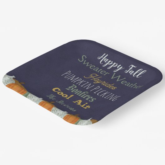 Herfst Pompoen blauwe achtergrond feestuitnodiging Papieren Bordje (Gebogen)