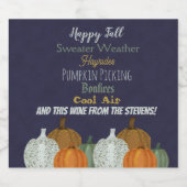 Herfst Pompoen blauwe achtergrond Sparkling Wijnetiket (Enkel label)