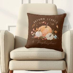 Herfst Pompoen Bloem Donkerbruin Waterverf Bladerd Kussen