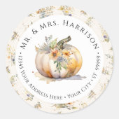 Herfst Pompoen Bloem Wilde Bloem Blad Retouradres Ronde Sticker (Voorkant)