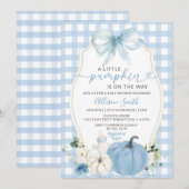 Herfst Pompoen Bloemboog Blauw Gingham Baby shower Kaart (Voorkant / Achterkant)