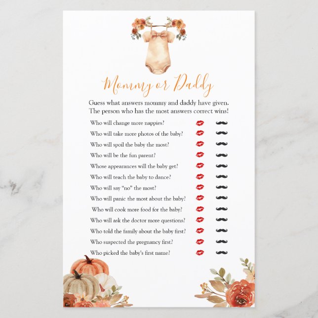 Herfst Pompoen Bloemen Baby Kleding Mama of Papa (Voorkant)