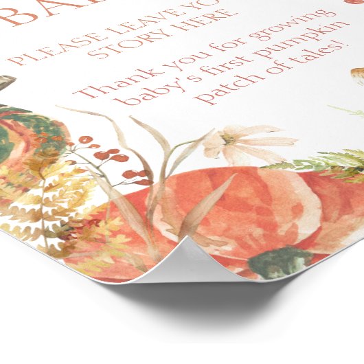 Herfst Pompoen Bloemen Baby shower Boeken voor Bab Poster (Hoek)