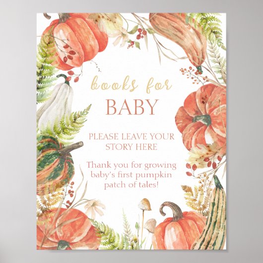 Herfst Pompoen Bloemen Baby shower Boeken voor Bab Poster (Voorkant)