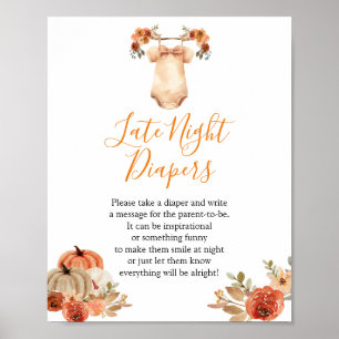 Herfst Pompoen Bloemen Baby shower Late Night Luie Poster