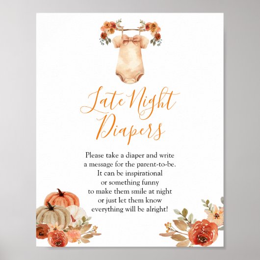 Herfst Pompoen Bloemen Baby shower Late Night Luie Poster (Voorkant)