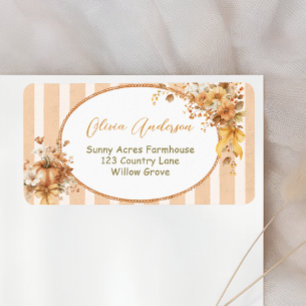 Herfst Pompoen Bloemen Baby shower Retouradres Etiket