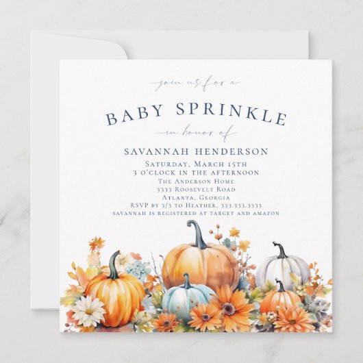 Herfst Pompoen Bloemen Baby shower Sprinkle Kaart (Voorkant)