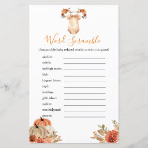 Herfst Pompoen Bloemen Baby shower Woord Scramble