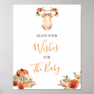 Herfst Pompoen Bloemen Babykleding Laat uw wensen  Poster