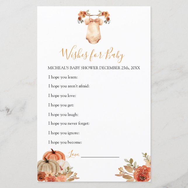 Herfst Pompoen Bloemen Babykleding Wensen voor Bab (Voorkant)