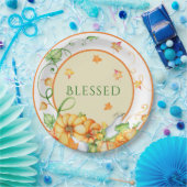 Herfst Pompoen Bloemen Gezegende Thanksgiving  Papieren Bordje (Feest)