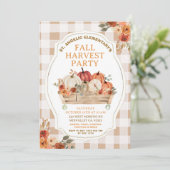 Herfst Pompoen Bloemen Gingham Herfst Oogstfeest Kaart (Staand voorkant)