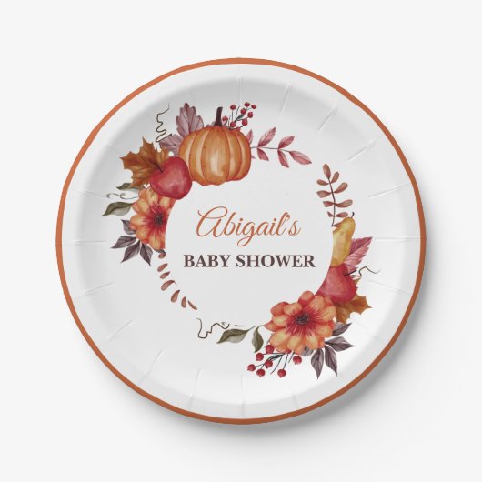 Herfst Pompoen Bloemen Herfst Baby shower Papieren Bordje (Voorkant)