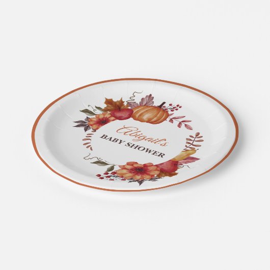 Herfst Pompoen Bloemen Herfst Baby shower Papieren Bordje (Gekanteld)