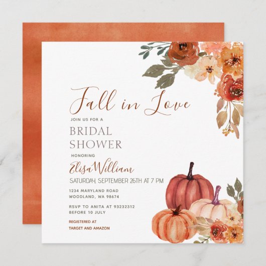 Herfst Pompoen Bloemen Herfst in liefde Vrijgezell Kaart (Voorkant / Achterkant)