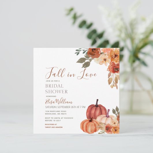 Herfst Pompoen Bloemen Herfst in liefde Vrijgezell Kaart (Staand voorkant)