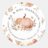 Herfst Pompoen Bloemen Herfstblad Retouradres Ronde Sticker (Voorkant)