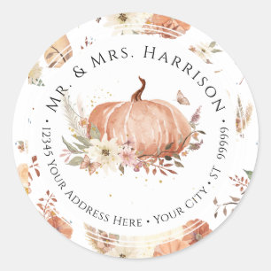 Herfst Pompoen Bloemen Herfstblad Retouradres Ronde Sticker