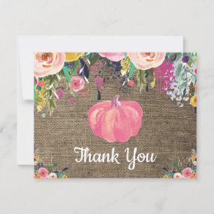 Herfst Pompoen Bloemen Jute Dankkaart Bedankkaart