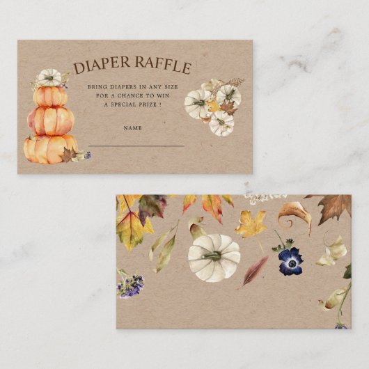 Herfst Pompoen Bloemen Luier Raffle Ticket Informatiekaartje (Voorkant / Achterkant)