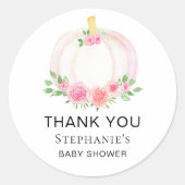 Herfst Pompoen Bloemen Meisje Baby shower Dank u Ronde Sticker (Voorkant)