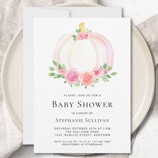 Herfst Pompoen Bloemen Meisje Baby shower Kaart