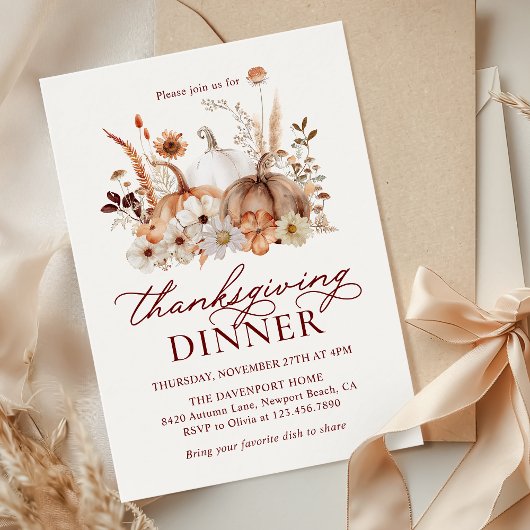 Herfst Pompoen Bloemen Rustieke Thanksgiving Diner Kaart