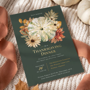 Herfst Pompoen Bloemen Thanksgiving Diner Folie Uitnodiging