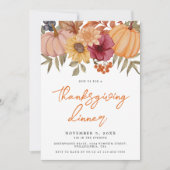 Herfst Pompoen Bloemen Thanksgiving Diner Kaart (Voorkant)