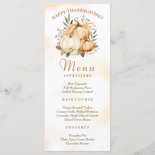 Herfst Pompoen Bloemen Thanksgiving Diner Menu (Voorkant)