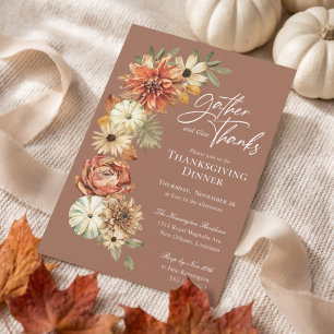 Herfst Pompoen Bloemen Thanksgiving Dinner Kaart