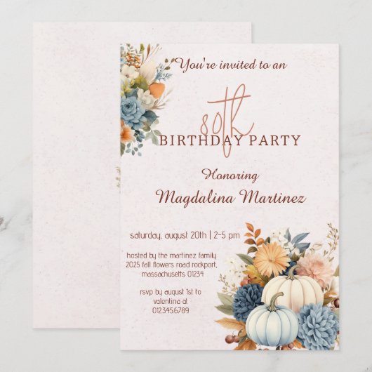 Herfst Pompoen Bloemen Verjaardag Party Uitnodigin Kaart (Voorkant / Achterkant)