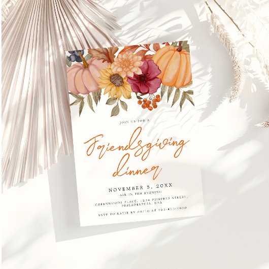 Herfst Pompoen Bloemen Vriendschapsdiner Kaart
