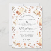 Herfst Pompoen Bloemen Waterverf Bladgroen Bruilof Kaart (Voorkant)