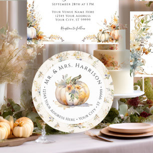 Herfst Pompoen Bloemen Wildbloemblad Retouradres Ronde Sticker