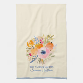 Herfst Pompoen & Bloemenaquarel | Herfst Decoratie Theedoek