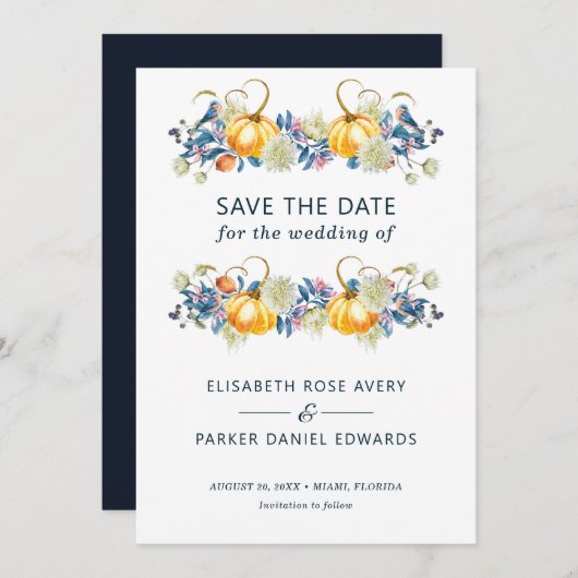 Herfst pompoen bloemenbruiloft bewaar de datum save the date (Voorkant / Achterkant)