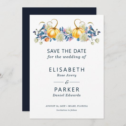 Herfst pompoen bloemenbruiloft save the date (Voorkant / Achterkant)