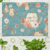 Herfst pompoen bloemenherfstgebladerte Blauwgroen Theedoek (Gevouwen)