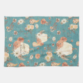 Herfst pompoen bloemenherfstgebladerte Blauwgroen Theedoek (Horizontaal)