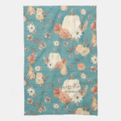 Herfst pompoen bloemenherfstgebladerte Blauwgroen Theedoek (Verticaal)