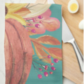 Herfst pompoen bloementerracotta sinaasappel blauw theedoek