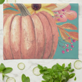 Herfst pompoen bloementerracotta sinaasappel blauw theedoek (Gevouwen)