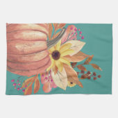 Herfst pompoen bloementerracotta sinaasappel blauw theedoek (Horizontaal)