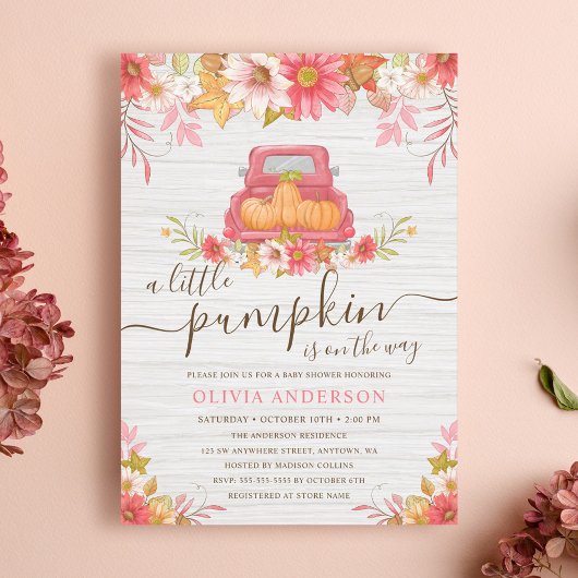 Herfst pompoen bloemenwagen meisje Baby shower Kaart
