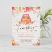 Herfst pompoen bloemenwagen meisje Baby shower Kaart (Staand voorkant)