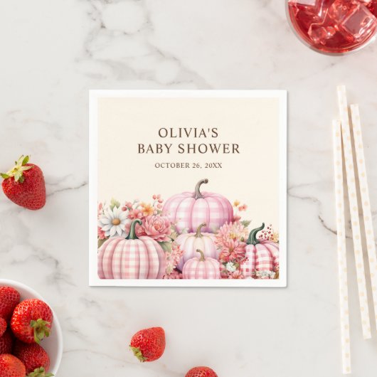 Herfst pompoen bloemig roze geruite Baby shower Servet (Insitu)