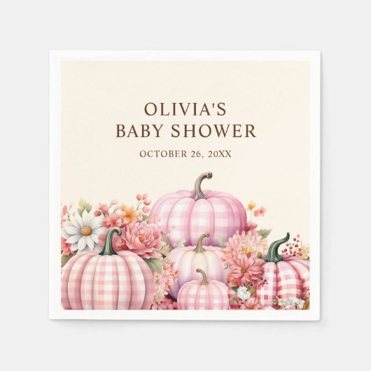 Herfst pompoen bloemig roze geruite Baby shower Servet (Voorkant)