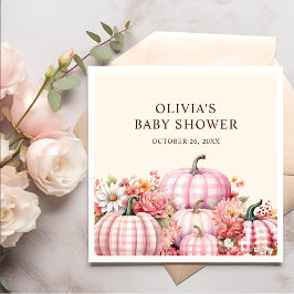 Herfst pompoen bloemig roze geruite Baby shower Servet